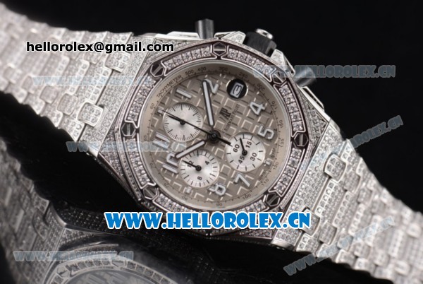 Audemars Piguet Royal Oak Offshore Seiko VK67 Quartz Steel/Diamonds Case with Arabic Numeral Markers and Grey Dial - Click Image to Close